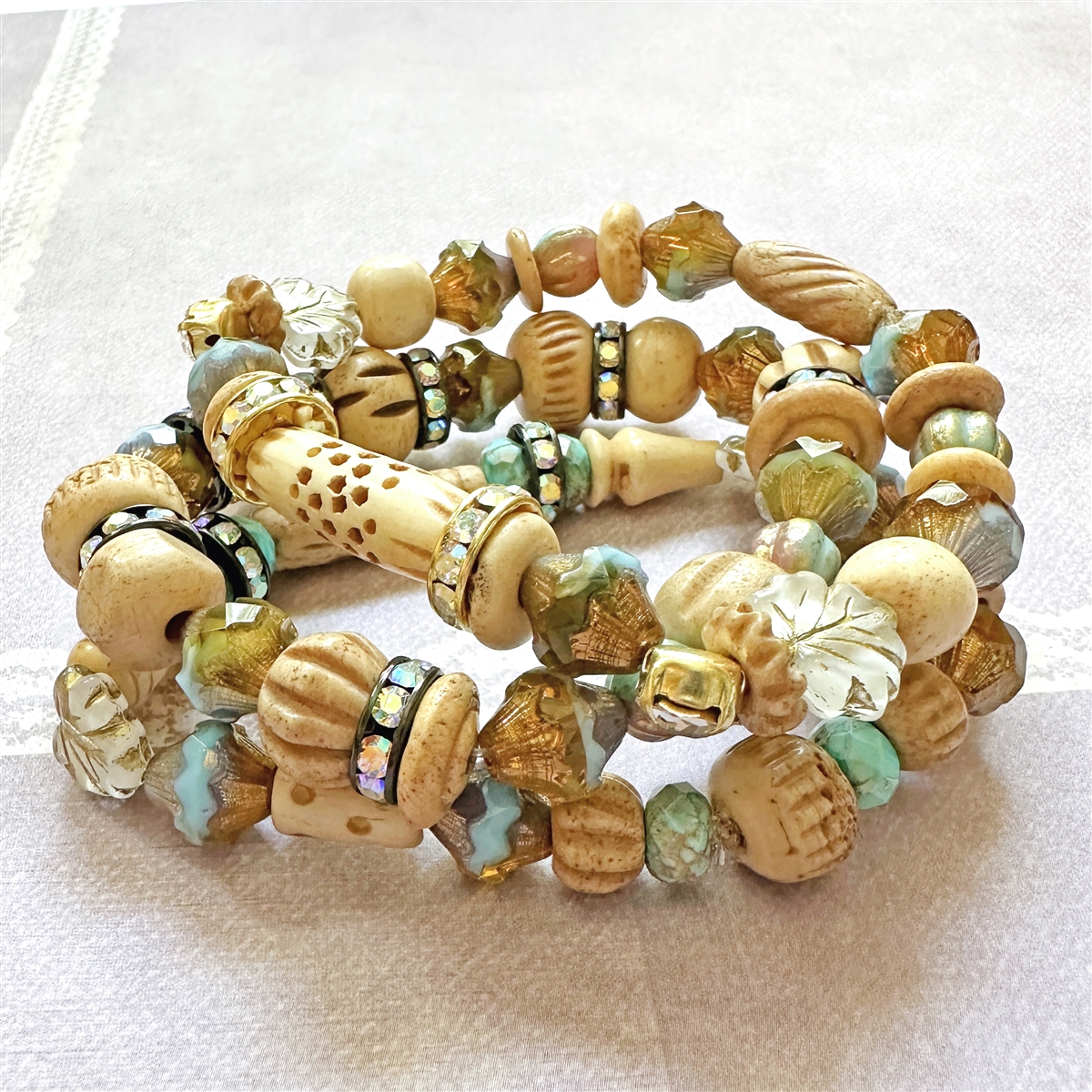 Bone Bead Stretchy Bracelet Stacks Stretchy Bracelets Turquoise