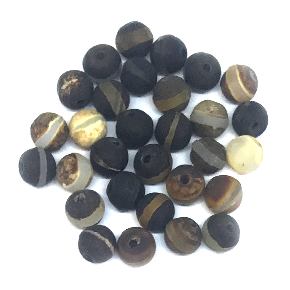 Semi Precious Stone Beads Banded Matte Agate Earth Tones Natural