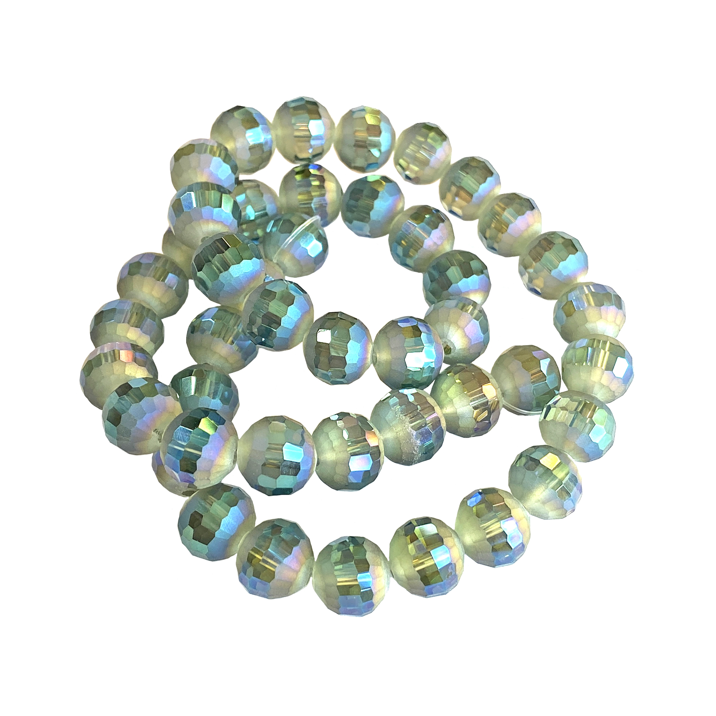matte blue-green crystal beads, machine cut beads, round beads, glass ...