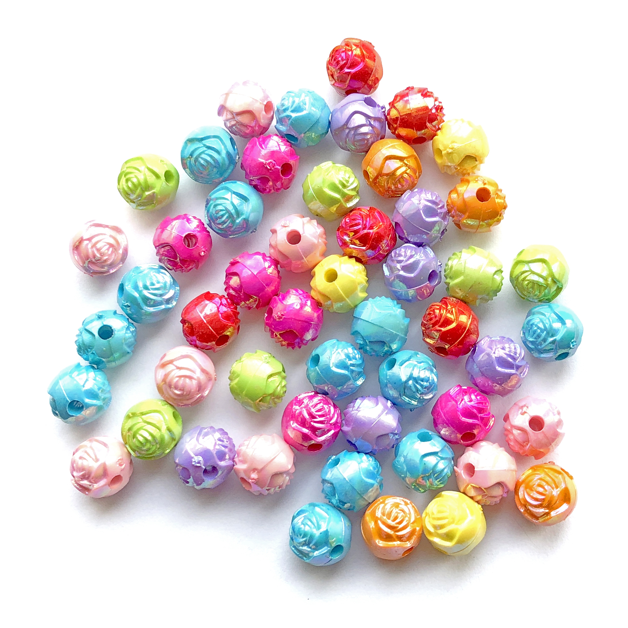 Rose Beads Multi Color Acrylic Plastic Rose Beads 8mm Rose Beads   BD07481 2T 