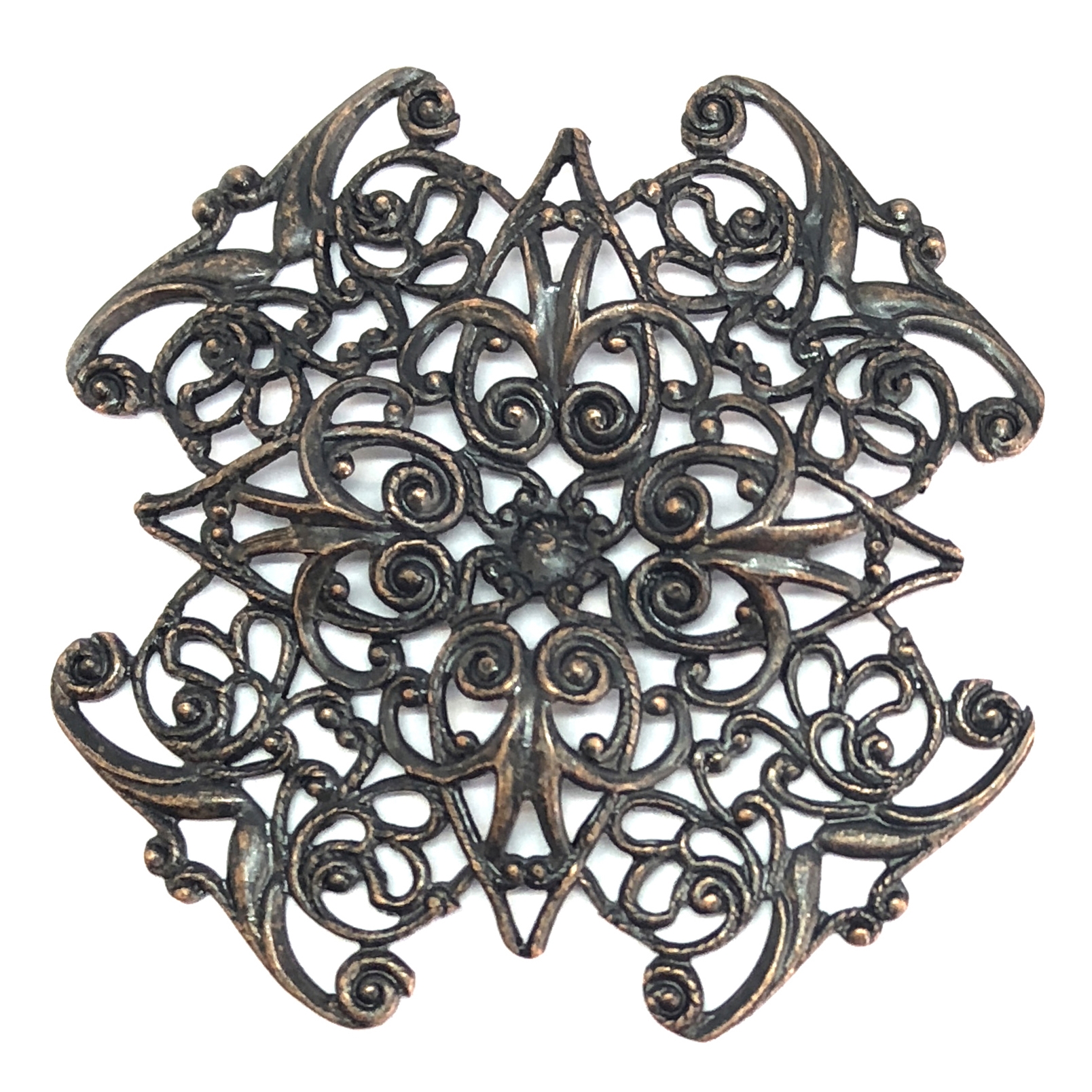 brass filigree, rusted iron brass, 62mm, 08614, vintage jewelry