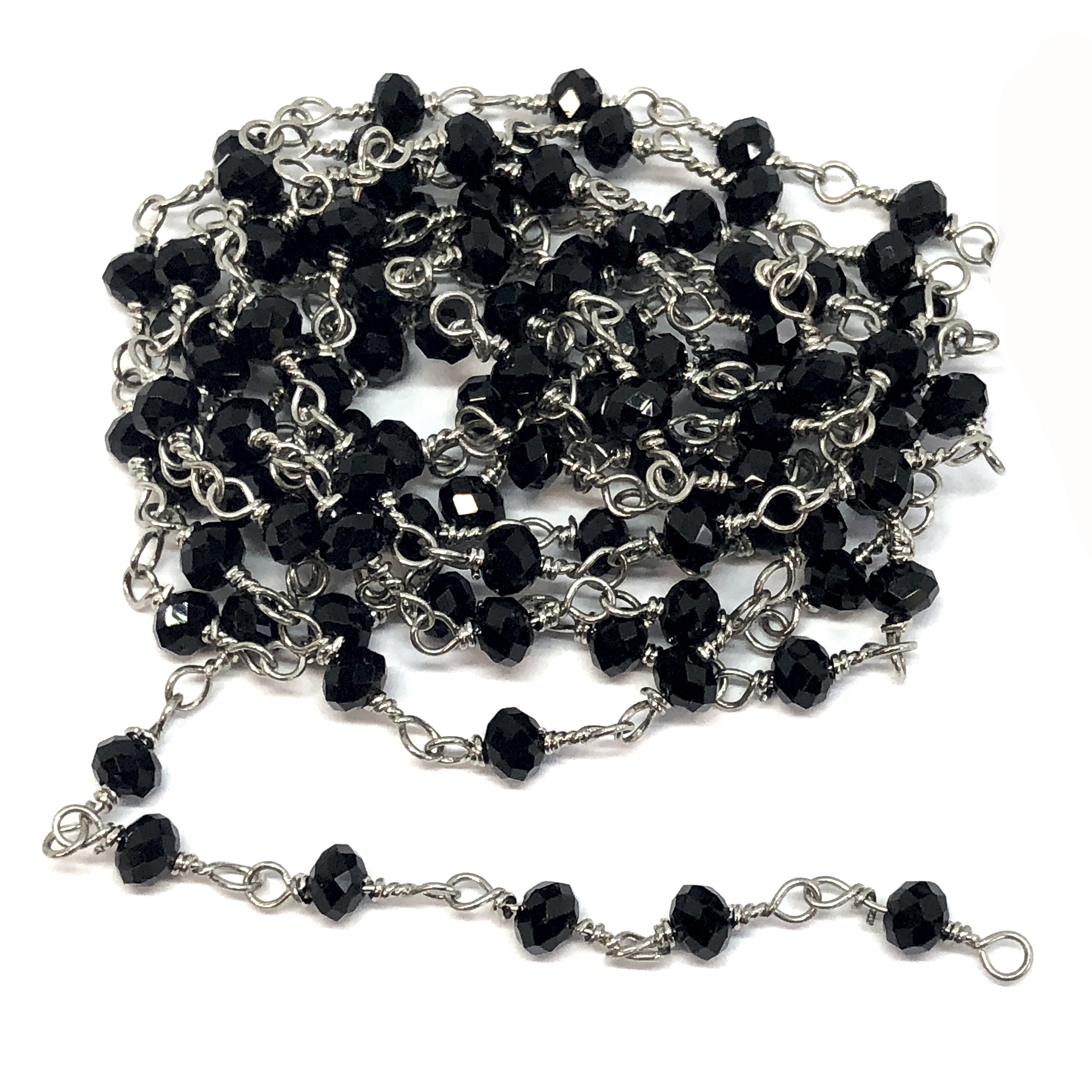 Glass Bead Chain Bead And Link Chain Wire Wrapped Chain Silver Plate Chain Jet Black Glass 1180