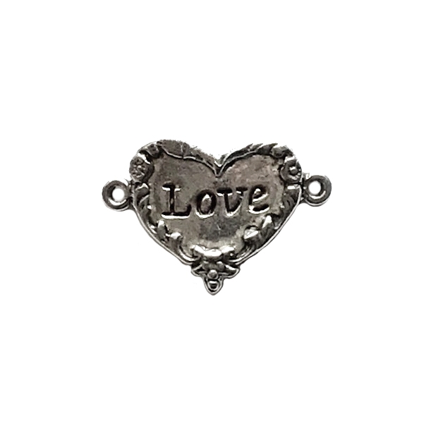 old silver, love inscription, love heart, 01005, heart connector ...