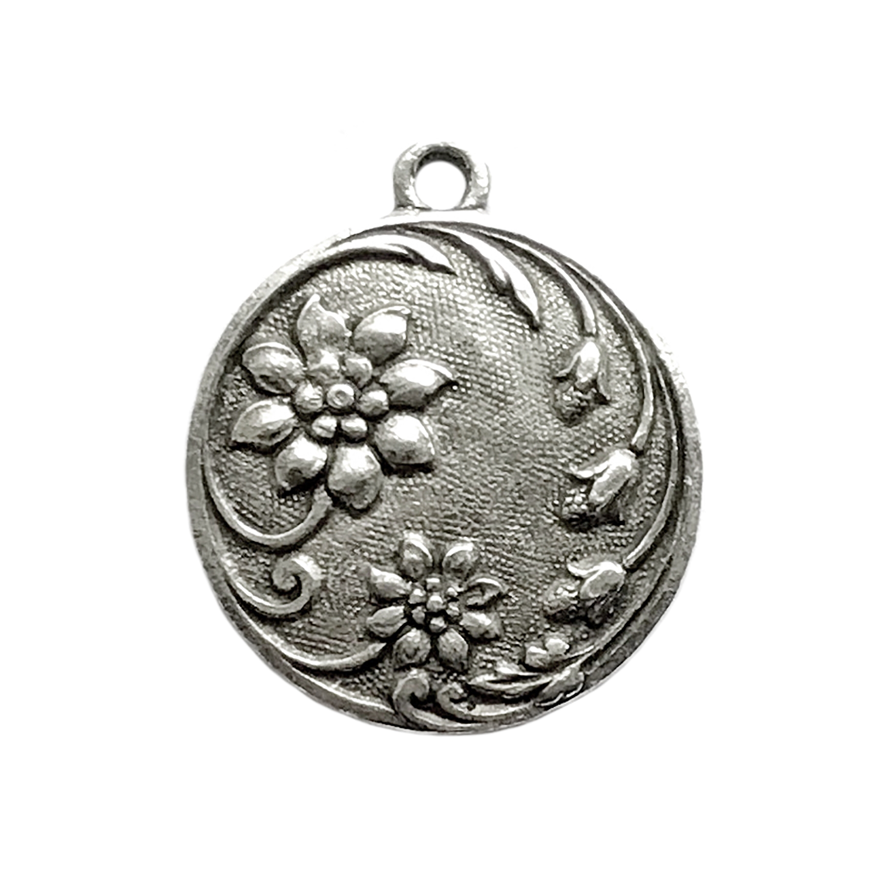 old silver pewter, floral pendant, 02250, antique copper, vintage, B