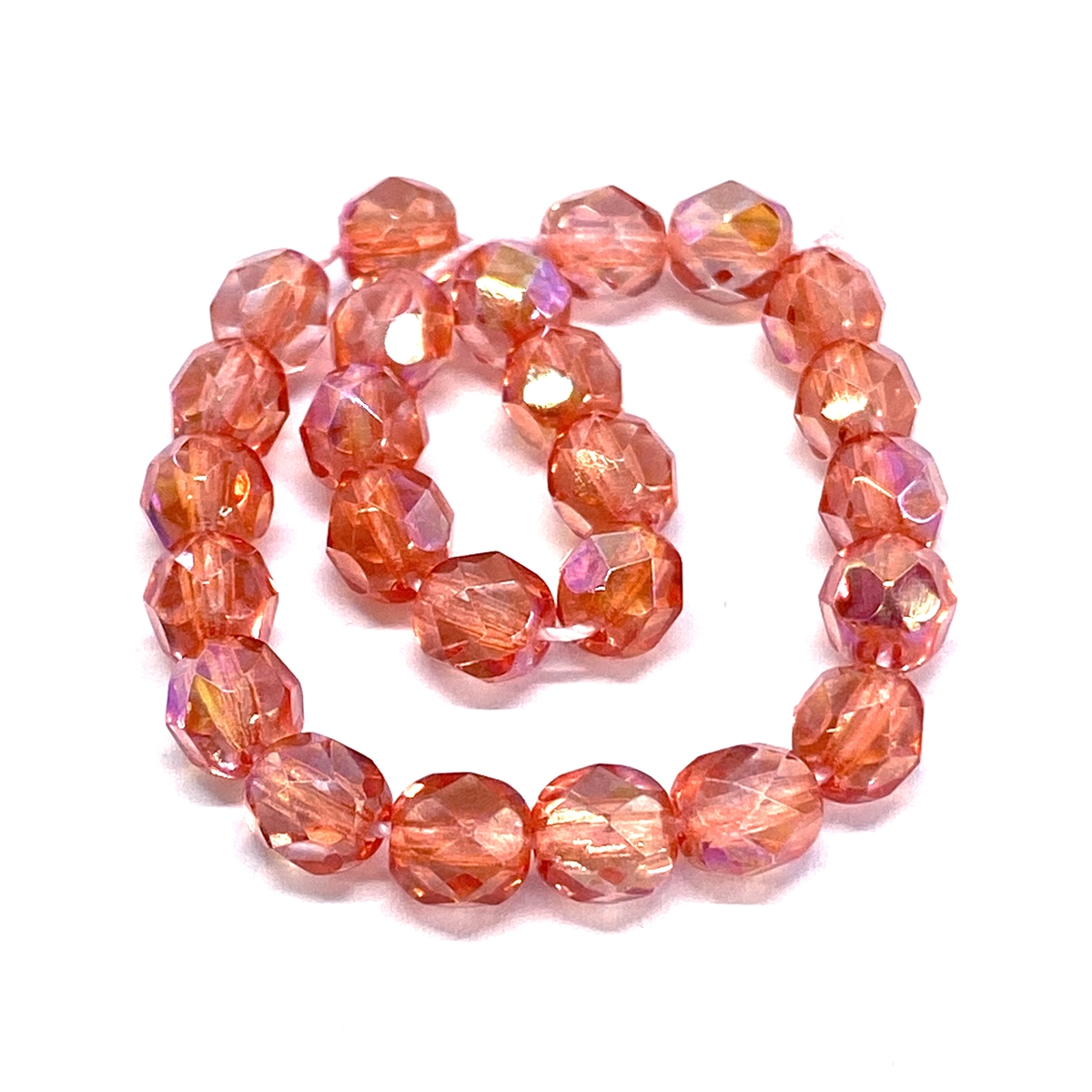 coral AB glass beads, fire polished beads, coral AB fire polished glass ...