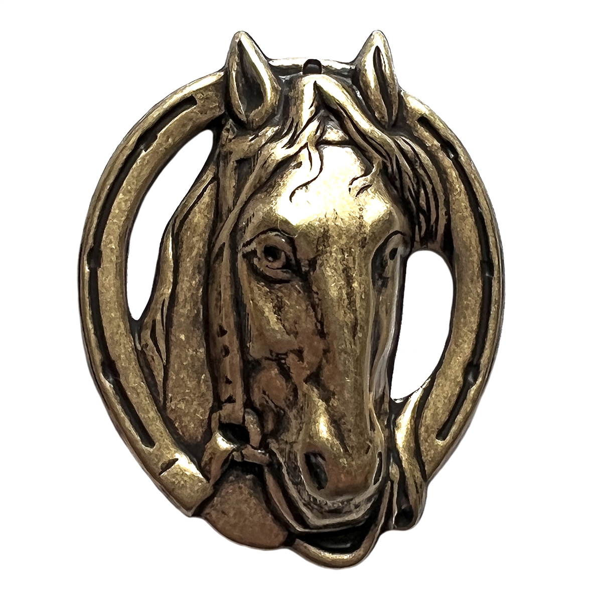 horse stamping, antique brass, horse, horse pendant, horse head in horse  shoe, brass stamping, horse show, horse jewelry, 39x31mm, jewelry making