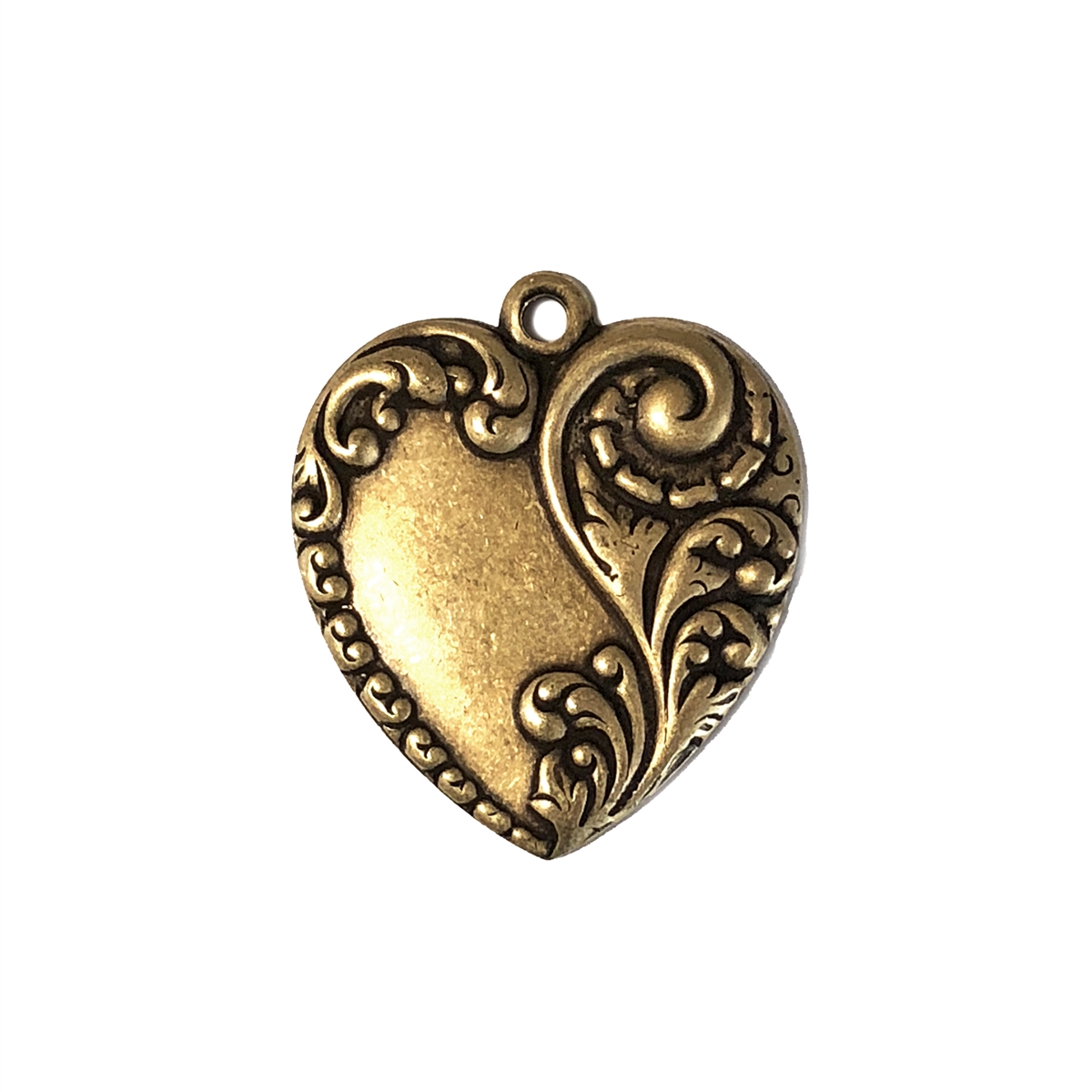 1 ornate raw brass floral Iris heart pendant, charm, brass stamping, 30 x  32mm, made in the USA C9201 – Glorious Glass Beads