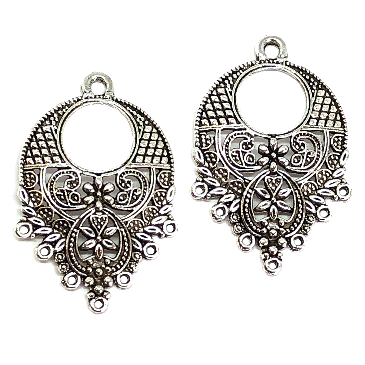 Earring, glass and antique silver-finished pewter (zinc-based
