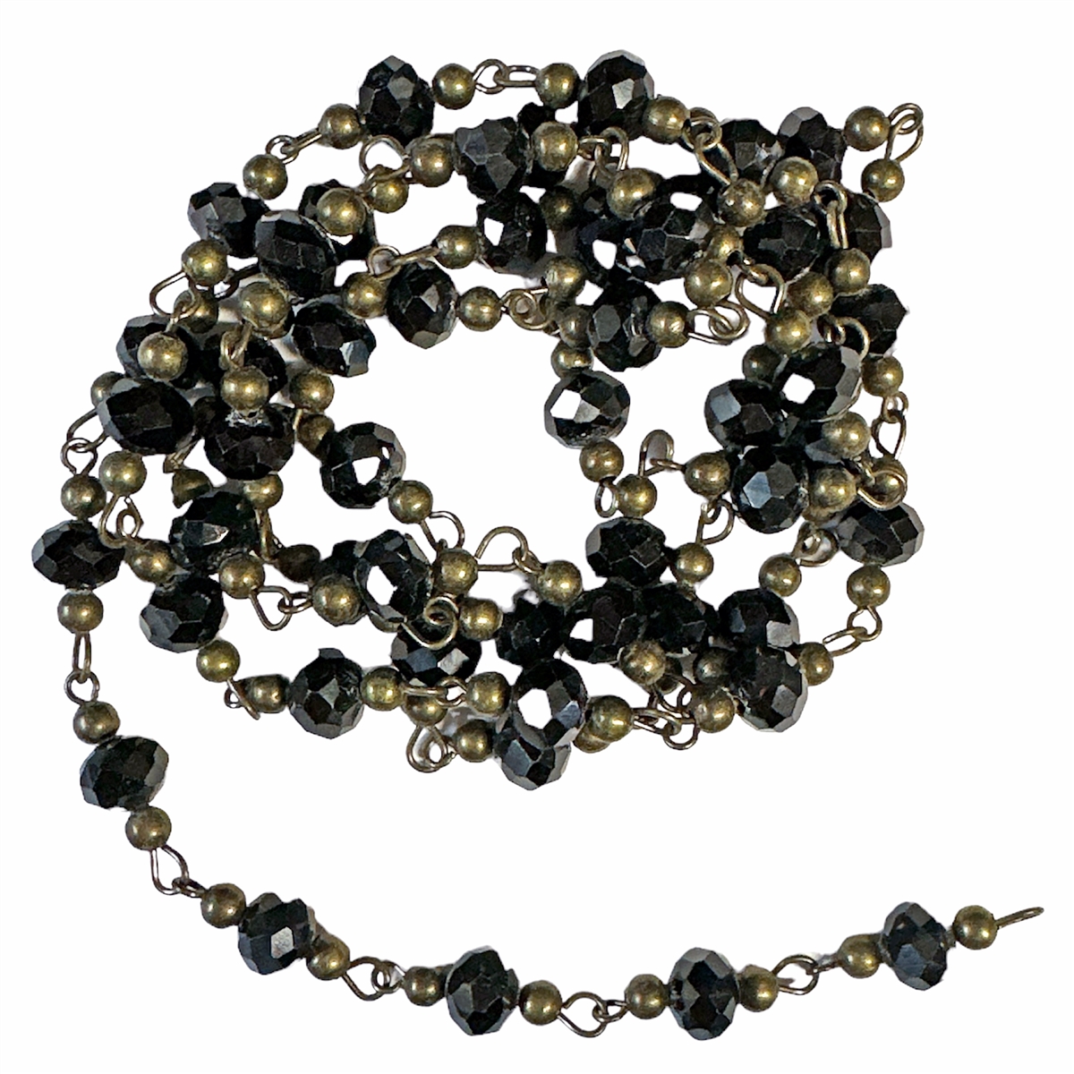 Jet Black Glass Beaded Link Chain, Beaded Link Chain, Bead Link Chain ...