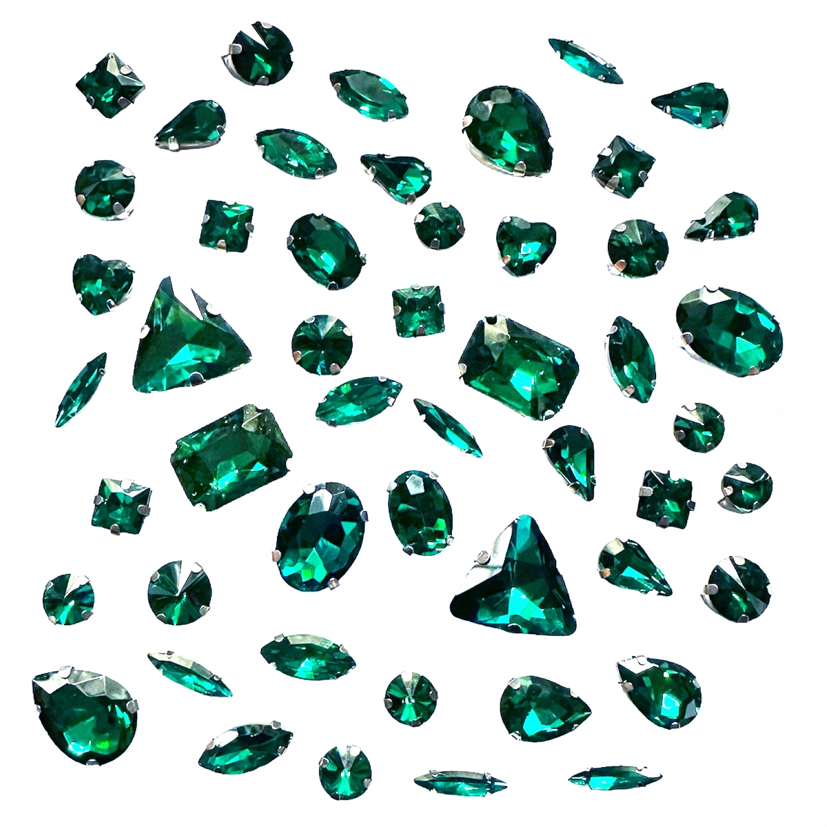 Glass montees, Emerald Green, assorted, 08384, 50 pieces, sew on ...