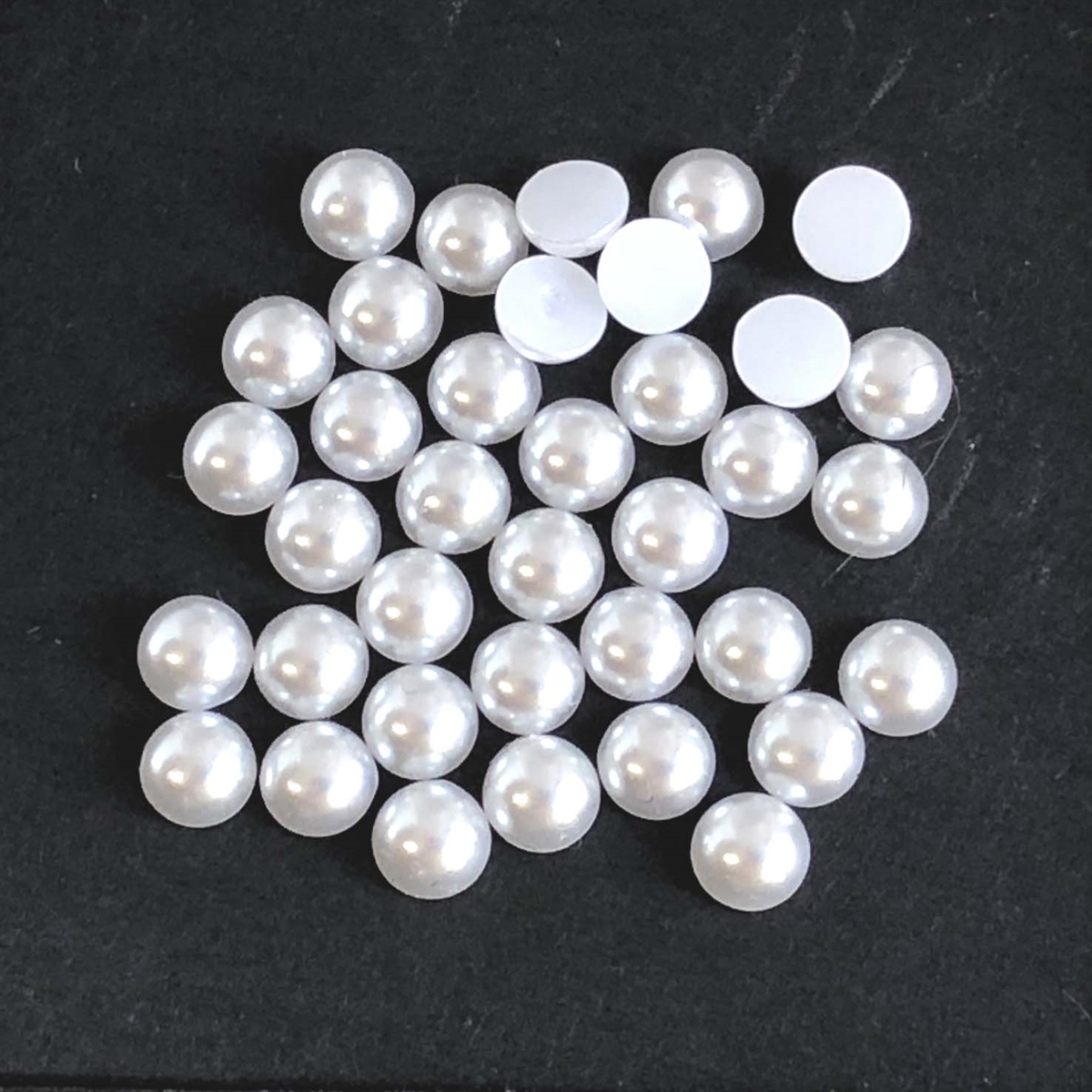 pearls, no hole pearls, flat backs, white, 8mm, bsueboutiques